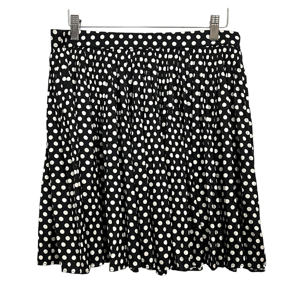J Crew Mini Skirt Womens 10 Navy Blue White Polka‎ Dot Pleated Short Side Zip